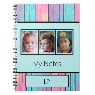 Unicorn colours 3 photo initials turquoise notebook