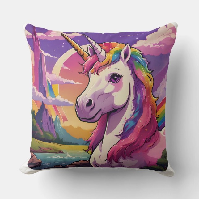 Unicorn Colours Throw Pillow (Front)