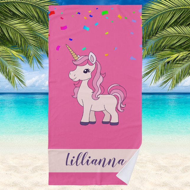 Unicorn Confetti Trendy Stylish Monogrammed Beach Towel (Creator Uploaded)