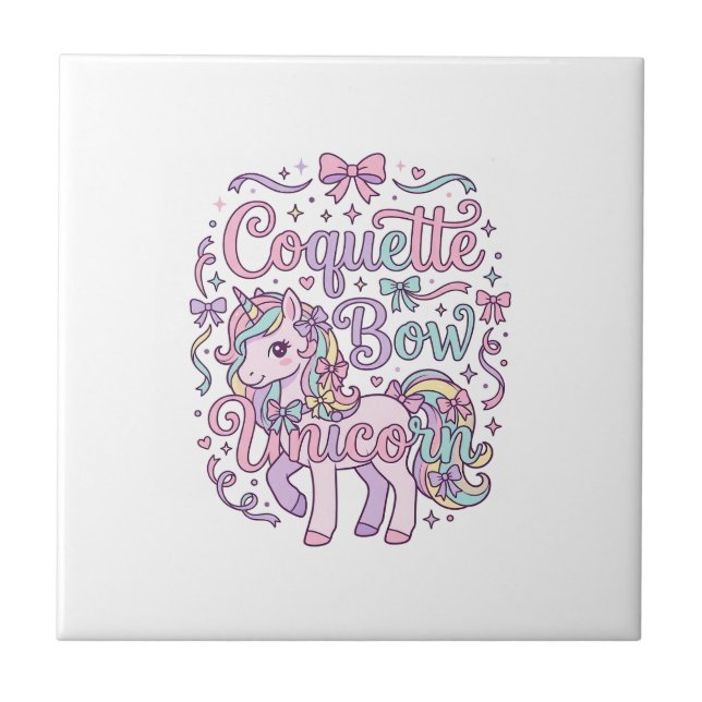 Unicorn Coquette Bow Unicorn Cute Pastel Graphic T Tile (Front)