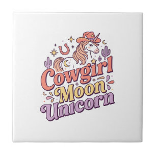 Unicorn Cowgirl Moon Unicorn Whimsical Merch Desig Tile