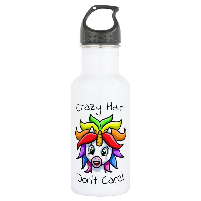 Unicorn Crazy Hair Don't Care Funny  532 Ml Water Bottle (Front)