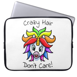 Unicorn Crazy Hair Don't Care Funny Laptop Sleeve