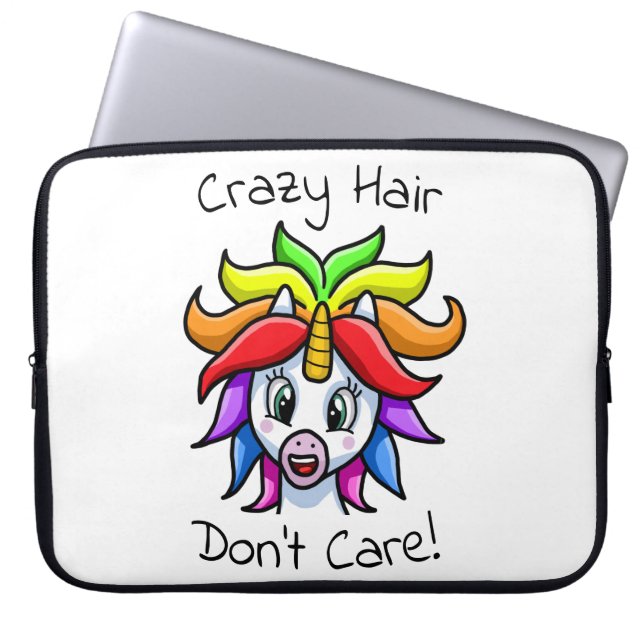 Unicorn Crazy Hair Don't Care Funny Laptop Sleeve (Front)