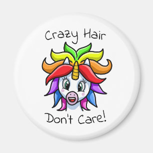 Unicorn Crazy Hair Don't Care Funny Magnet