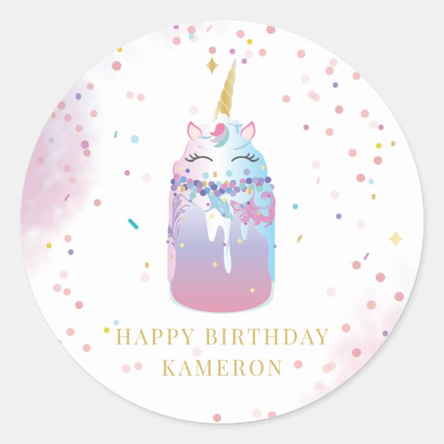 Unicorn Crazy Milkshake Girl's Birthday Party Classic Round Sticker (Front)