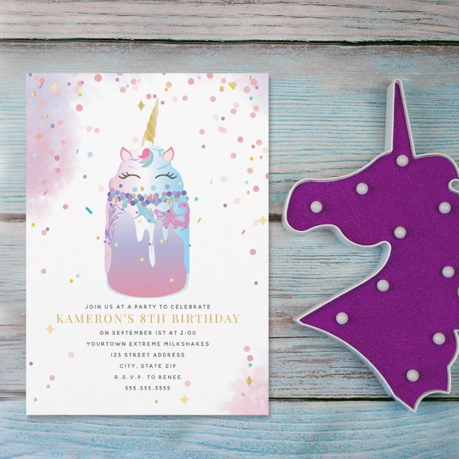 Unicorn Crazy Milkshake Girls Birthday Party Invitation (Creator Uploaded)