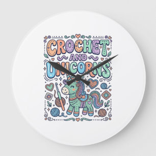 Unicorn Crochet and Unicorns Kawaii Sticker and Sh Large Clock
