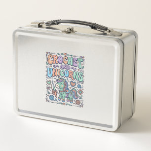 Unicorn Crochet and Unicorns Kawaii Sticker and Sh Metal Lunch Box