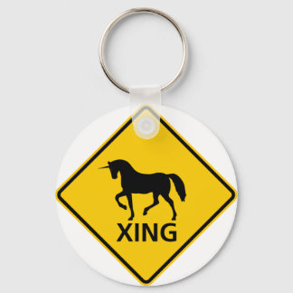 Unicorn Crossing Highway Sign Key Ring