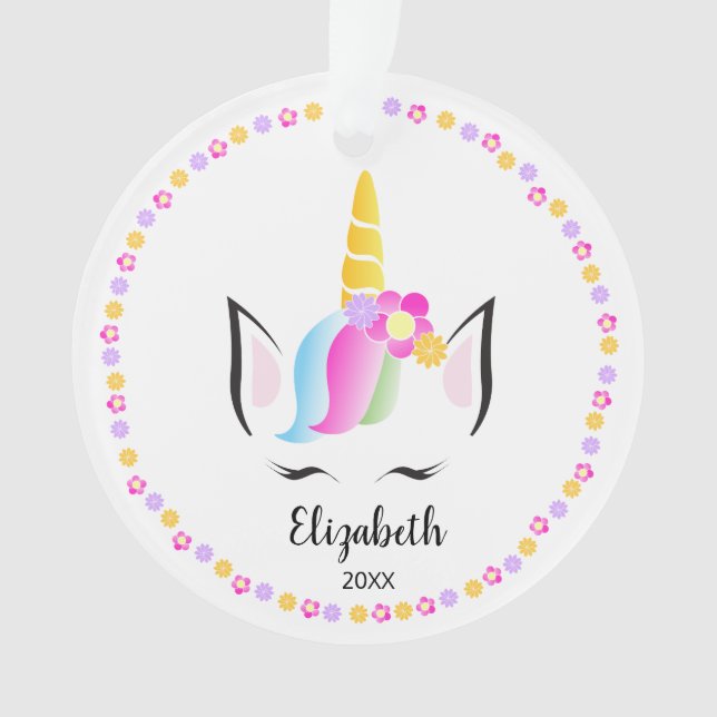 Unicorn Crown cute girl photo Christmas Ornament (Front)