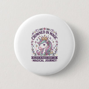 Unicorn Crowned in Magic Bold Typography Graphic T 6 Cm Round Badge