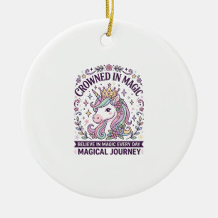 Unicorn Crowned in Magic Bold Typography Graphic T Ceramic Tree Decoration
