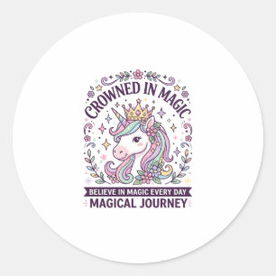 Unicorn Crowned in Magic Bold Typography Graphic T Classic Round Sticker