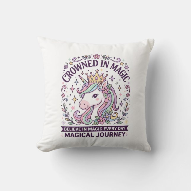 Unicorn Crowned in Magic Bold Typography Graphic T Cushion (Front)