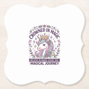 Unicorn Crowned in Magic Bold Typography Graphic T Paper Coaster