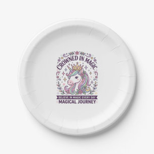 Unicorn Crowned in Magic Bold Typography Graphic T Paper Plate