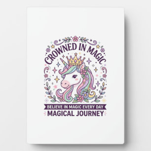 Unicorn Crowned in Magic Bold Typography Graphic T Plaque