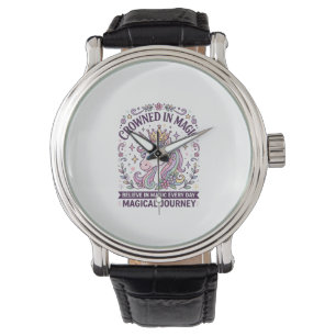 Unicorn Crowned in Magic Bold Typography Graphic T Watch