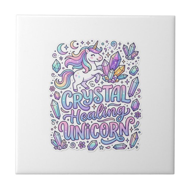 Unicorn Crystal Healing Unicorn Gift Idea Vector D Tile (Front)