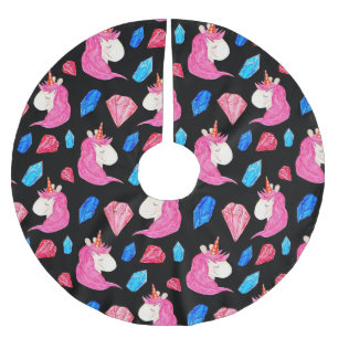 Unicorn, crystals: magical watercolor pattern. brushed polyester tree skirt