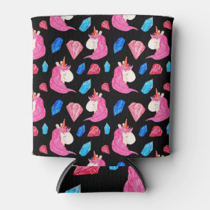 Unicorn, crystals: magical watercolor pattern. can cooler