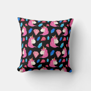 Unicorn, crystals: magical watercolor pattern. cushion