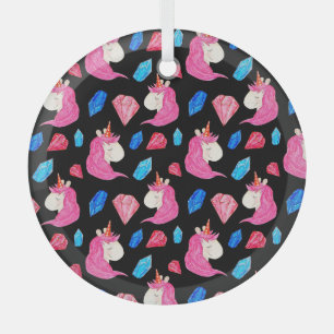 Unicorn, crystals: magical watercolor pattern. glass tree decoration