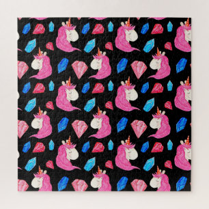 Unicorn, crystals: magical watercolor pattern. jigsaw puzzle