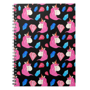 Unicorn, crystals: magical watercolor pattern. notebook