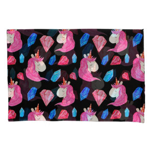 Unicorn, crystals: magical watercolor pattern. pillowcase
