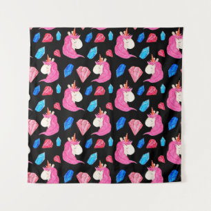 Unicorn, crystals: magical watercolor pattern. tapestry