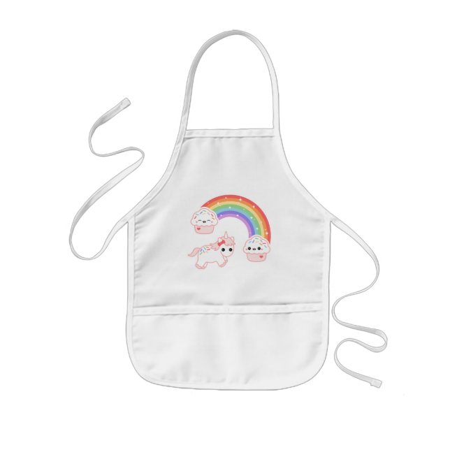 Unicorn Cupcake Rainbow Kids Apron (Front)