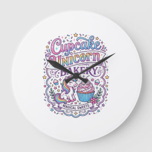 Unicorn Cupcake Unicorn Bakery White Background Pr Large Clock