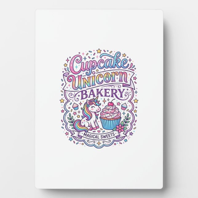 Unicorn Cupcake Unicorn Bakery White Background Pr Plaque (Front)