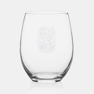 Unicorn Cupcake Unicorn Bakery White Background Pr Stemless Wine Glass