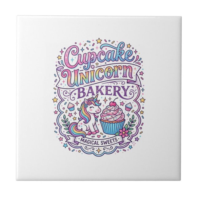 Unicorn Cupcake Unicorn Bakery White Background Pr Tile (Front)