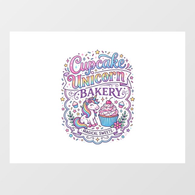 Unicorn Cupcake Unicorn Bakery White Background Pr Window Cling (Sheet)