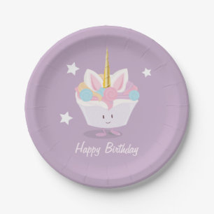 Unicorn Cupcake with stars Paper Plates