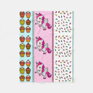 Unicorn, Cupcakes and Sprinkles Cute pink girl's Fleece Blanket