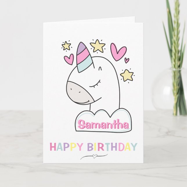 Unicorn Custom name Birthday card (Front)
