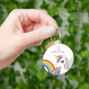 Unicorn custom name girly key ring