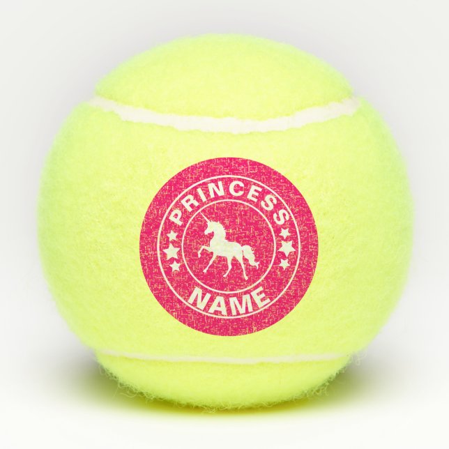 Unicorn Custom Name princess Pink Tennis Balls (Back)