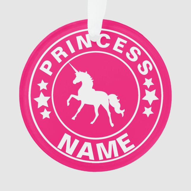 Unicorn Custom Name princess Rainbow Pink Ornament (Front)
