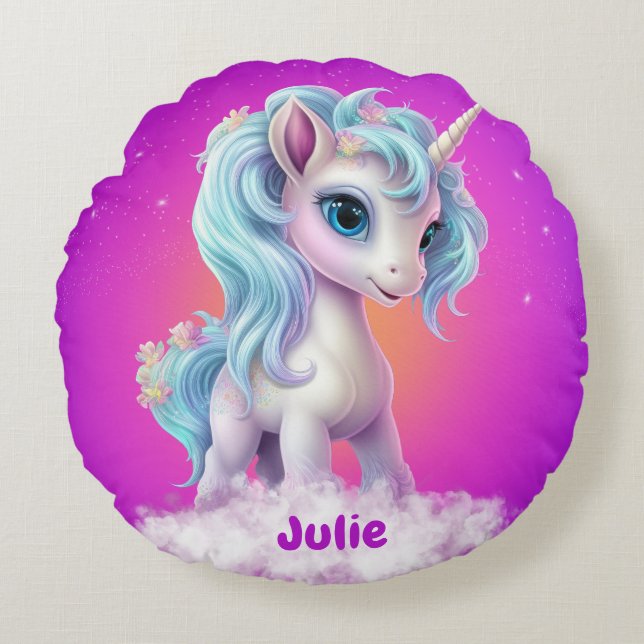 Unicorn custom name round cushion (Front)
