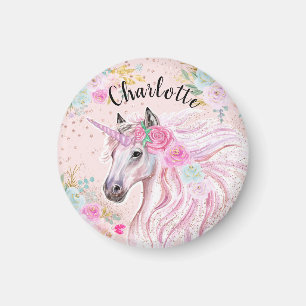 Unicorn Cute Birthday Custom Pink Gold Glitter  Magnet