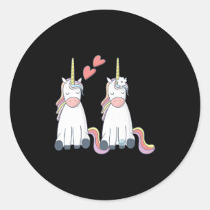 Unicorn Cute Bride And Groom Inlove Premium Classic Round Sticker