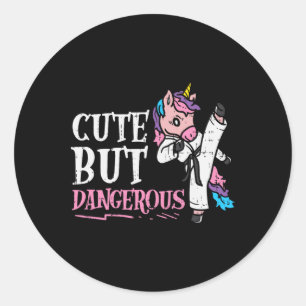 Unicorn Cute But Dangerous Karate Taekwondo Girls Classic Round Sticker