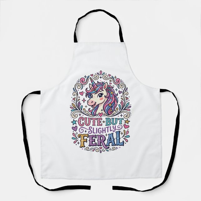 Unicorn Cute but Slightly Feral White Background C Apron (Front)