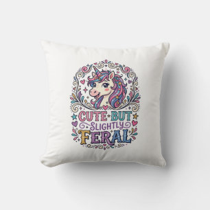 Unicorn Cute but Slightly Feral White Background C Cushion